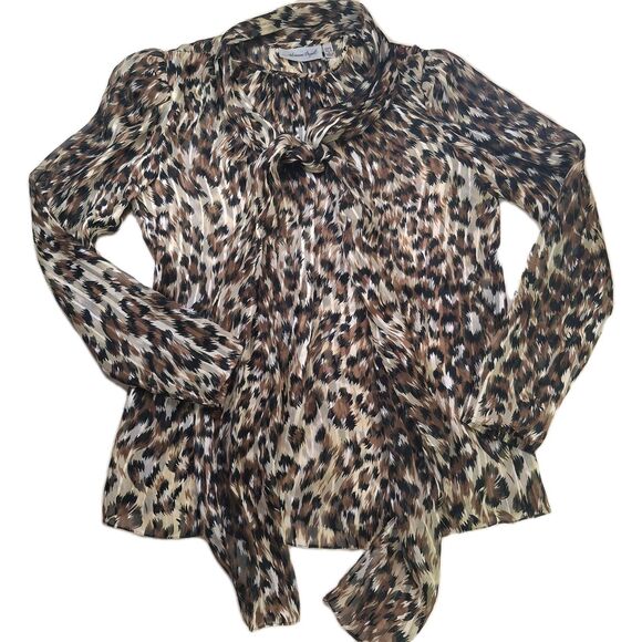 Adrianna Papell Tops - Adrianna Papell Vintage Sz 4/XS 100% Silk Tie Neck Sheer Blouse Animal Print